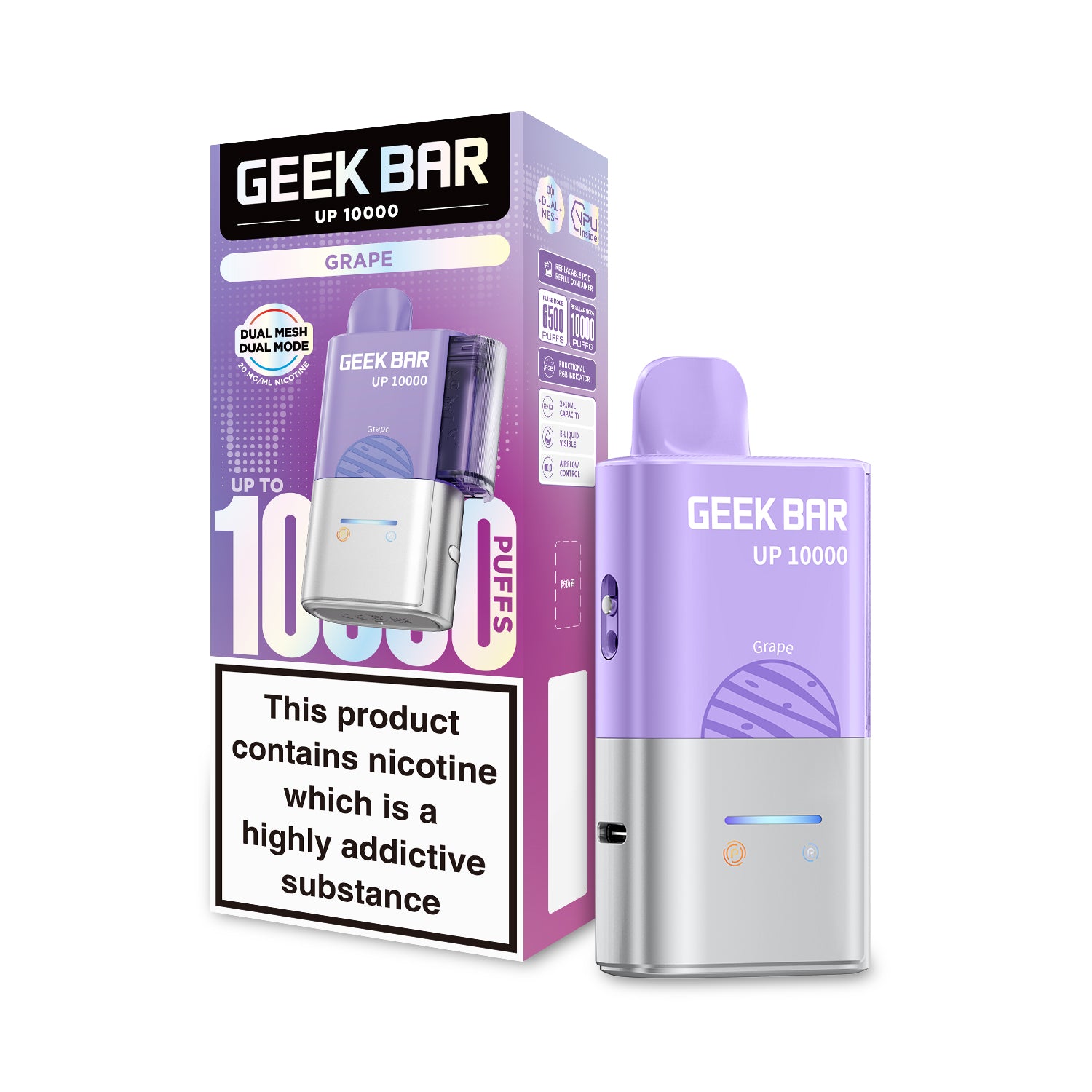 grape flavor Geek Bar UP 10k Puffs Prefilled Pod Kit