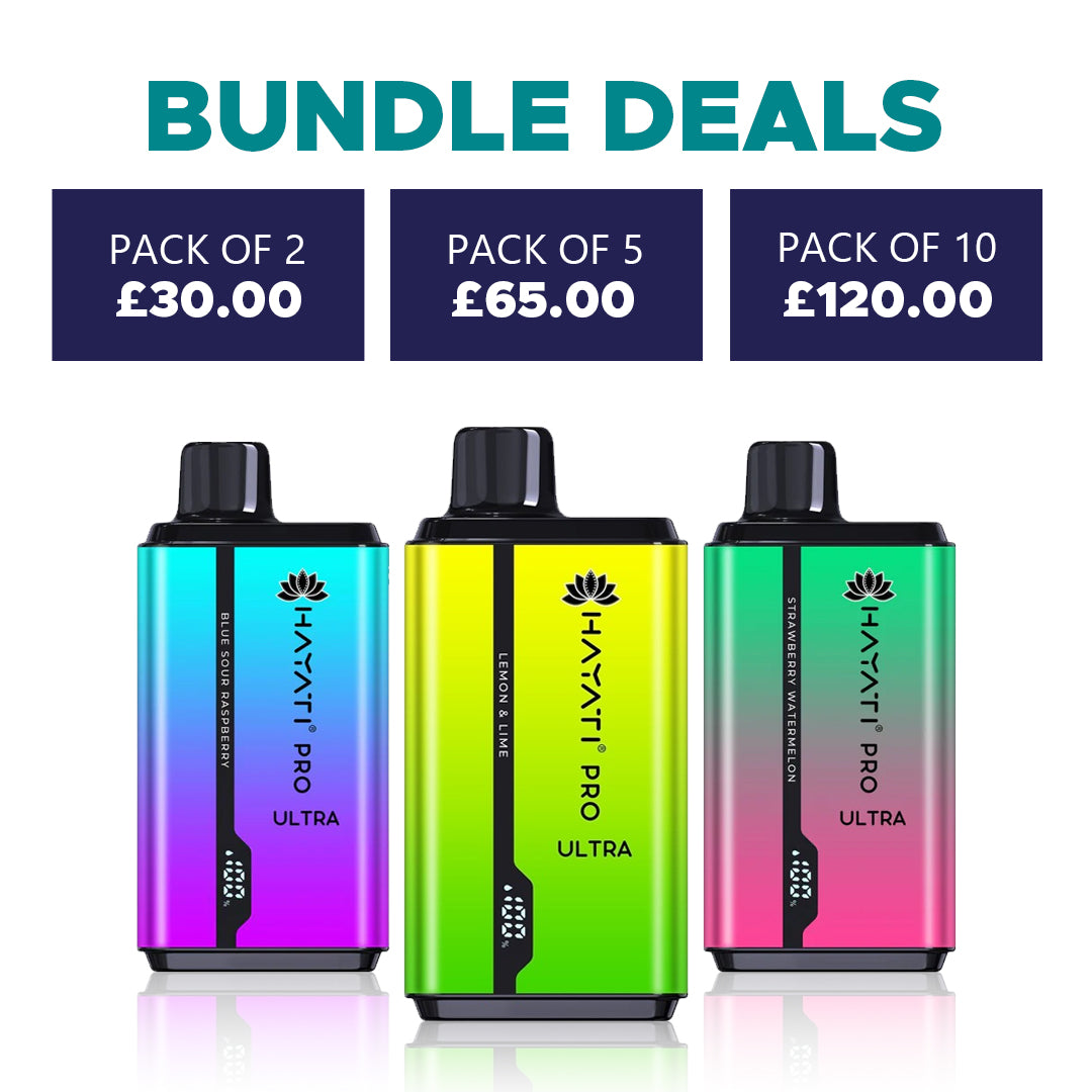 Hayati Pro Ultra 15000 Puffs Disposable Vape Starting at £9.95. Hayati Pro Ultra 15000 Puffs Disposable Vape Starting at £9.95.